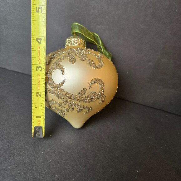 Frontgate Gold Glitter Scroll Glass Ornament 4 Inch Hand Decorated Holiday Decor - Picture 7 of 8
